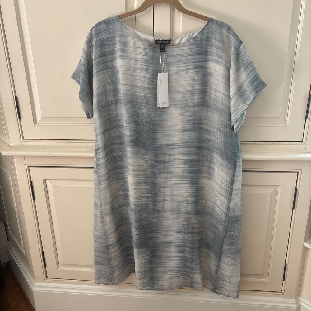 Eileen Fisher Dress Women M Daze Sheer 100% Silk Bateau Neck NWT